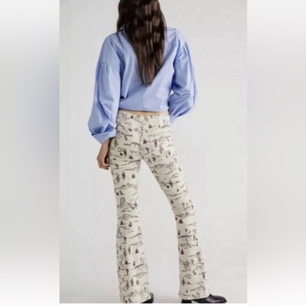 We The Free Cream Patterned Flare Jeans